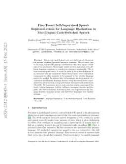 Fine-Tuned Self-Supervised Speech Representations for Language
  Diarization in Multilingual Code-Switched Speech