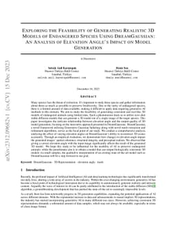 Exploring the Feasibility of Generating Realistic 3D Models of
  Endangered Species Using DreamGaussian: An Analysis of Elevation Angle's
  Impact on Model Generation