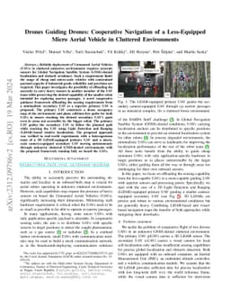 Drones Guiding Drones: Cooperative Navigation of a Less-Equipped Micro
  Aerial Vehicle in Cluttered Environments