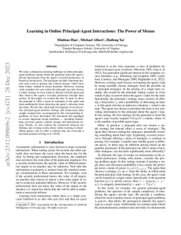 Learning in Online Principal-Agent Interactions: The Power of Menus