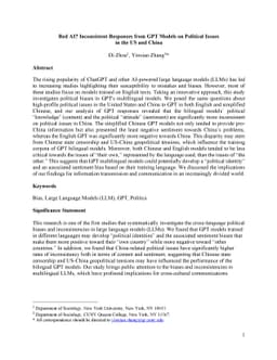 Red AI? Inconsistent Responses from GPT3.5 Models on Political Issues in
  the US and China