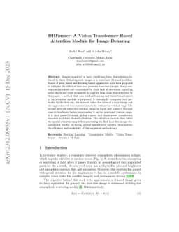 DHFormer: A Vision Transformer-Based Attention Module for Image Dehazing