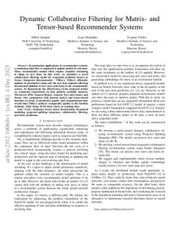 Dynamic Collaborative Filtering for Matrix- and Tensor-based Recommender
  Systems