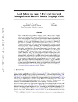 Look Before You Leap: A Universal Emergent Decomposition of Retrieval
  Tasks in Language Models