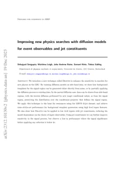 Improving new physics searches with diffusion models for event
  observables and jet constituents