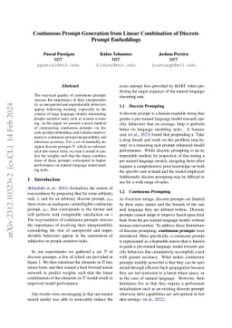 Continuous Prompt Generation from Linear Combination of Discrete Prompt
  Embeddings