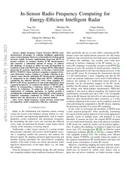 In-Sensor Radio Frequency Computing for Energy-Efficient Intelligent
  Radar