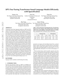 SPT: Fine-Tuning Transformer-based Language Models Efficiently with
  Sparsification