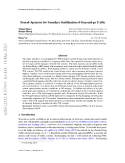 Neural Operators for Boundary Stabilization of Stop-and-go Traffic