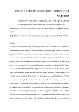 Finger Biometric Recognition With Feature Selection
