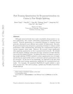 Post-Training Quantization for Re-parameterization via Coarse & Fine
  Weight Splitting