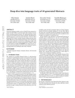 Deep dive into language traits of AI-generated Abstracts