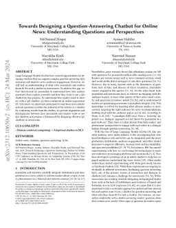 Towards Designing a Question-Answering Chatbot for Online News:
  Understanding Questions and Perspectives
