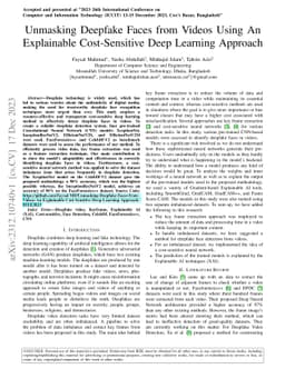 Unmasking Deepfake Faces from Videos Using An Explainable Cost-Sensitive
  Deep Learning Approach