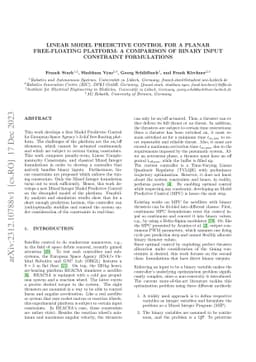Linear Model Predictive Control for a planar free-floating platform: A
  comparison of binary input constraint formulations