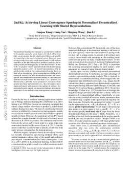 DePRL: Achieving Linear Convergence Speedup in Personalized
  Decentralized Learning with Shared Representations