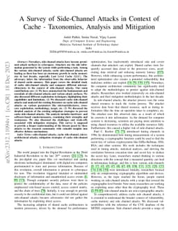 A Survey of Side-Channel Attacks in Context of Cache -- Taxonomies,
  Analysis and Mitigation