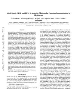 CLIPSyntel: CLIP and LLM Synergy for Multimodal Question Summarization
  in Healthcare