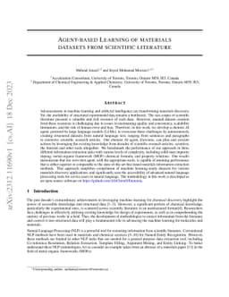 Agent-based Learning of Materials Datasets from Scientific Literature