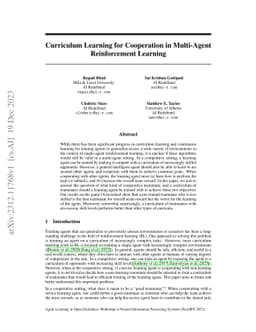 Curriculum Learning for Cooperation in Multi-Agent Reinforcement
  Learning