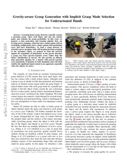 Gravity-aware Grasp Generation with Implicit Grasp Mode Selection for
  Underactuated Hands