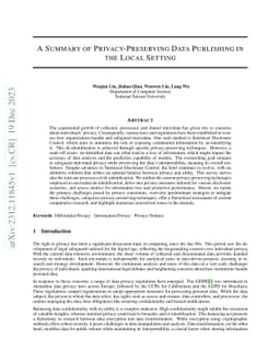 A Summary of Privacy-Preserving Data Publishing in the Local Setting