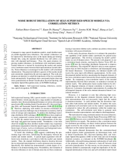 Noise robust distillation of self-supervised speech models via
  correlation metrics