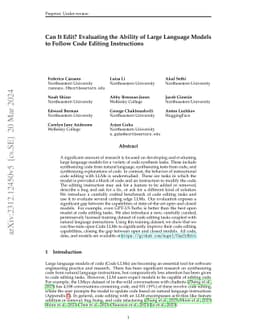 Can It Edit? Evaluating the Ability of Large Language Models to Follow
  Code Editing Instructions