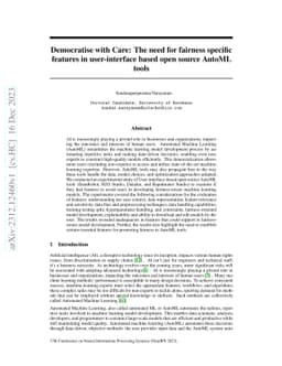 Democratize with Care: The need for fairness specific features in
  user-interface based open source AutoML tools
