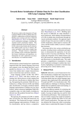 Towards Better Serialization of Tabular Data for Few-shot Classification
  with Large Language Models