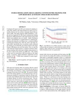 Stable Distillation: Regularizing Continued Pre-training for
  Low-Resource Automatic Speech Recognition