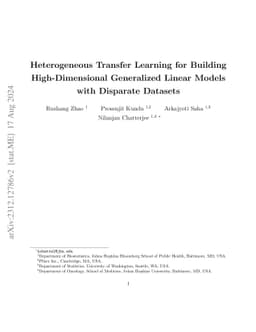 Heterogeneous Transfer Learning for Building High-Dimensional
  Generalized Linear Models with Disparate Datasets