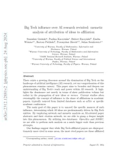 Big Tech influence over AI research revisited: memetic analysis of
  attribution of ideas to affiliation
