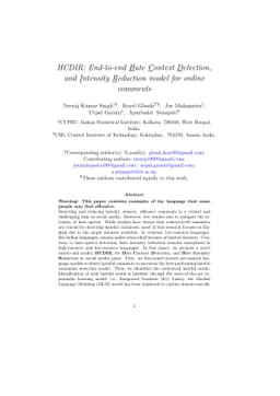 HCDIR: End-to-end Hate Context Detection, and Intensity Reduction model
  for online comments