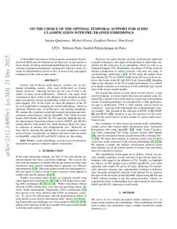 On the choice of the optimal temporal support for audio classification
  with Pre-trained embeddings