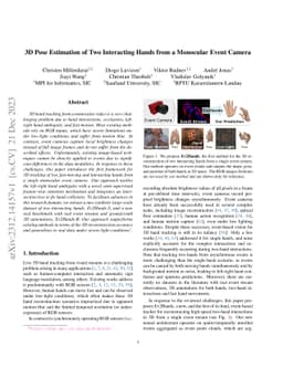 3D Pose Estimation of Two Interacting Hands from a Monocular Event
  Camera