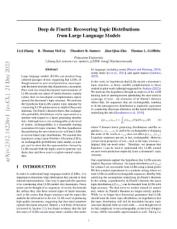 Deep de Finetti: Recovering Topic Distributions from Large Language
  Models