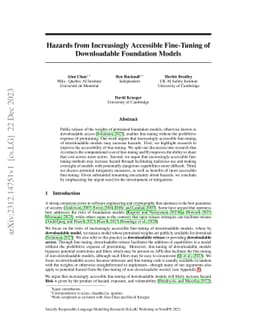 Hazards from Increasingly Accessible Fine-Tuning of Downloadable
  Foundation Models