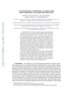 On Rate-Optimal Partitioning Classification from Observable and from
  Privatised Data