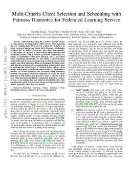 Multi-Criteria Client Selection and Scheduling with Fairness Guarantee
  for Federated Learning Service