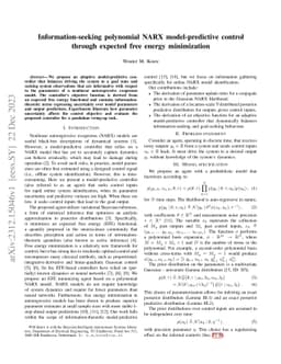 Information-seeking polynomial NARX model-predictive control through
  expected free energy minimization