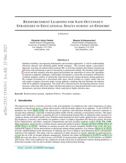 Reinforcement Learning for Safe Occupancy Strategies in Educational
  Spaces during an Epidemic