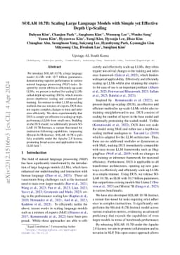 SOLAR 10.7B: Scaling Large Language Models with Simple yet Effective
  Depth Up-Scaling