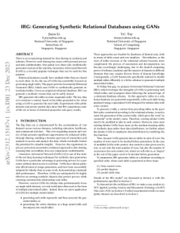 IRG: Generating Synthetic Relational Databases using Deep Learning with Insightful Relational Understanding
