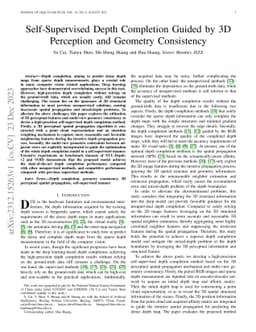 Self-Supervised Depth Completion Guided by 3D Perception and Geometry
  Consistency