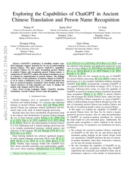 Exploring the Capabilities of ChatGPT in Ancient Chinese Translation and
  Person Name Recognition