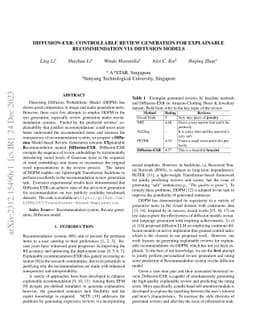 Diffusion-EXR: Controllable Review Generation for Explainable Recommendation via Diffusion Models