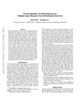 Towards Reliable AI Model Deployments: Multiple Input Mixup for
  Out-of-Distribution Detection