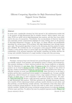 Efficient Computing Algorithm for High Dimensional Sparse Support Vector
  Machine