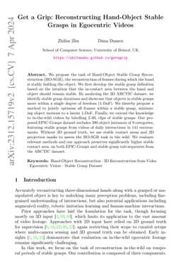 Get a Grip: Reconstructing Hand-Object Stable Grasps in Egocentric
  Videos